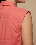 Camisa manga corta cuello camisero en algodón - Rojo