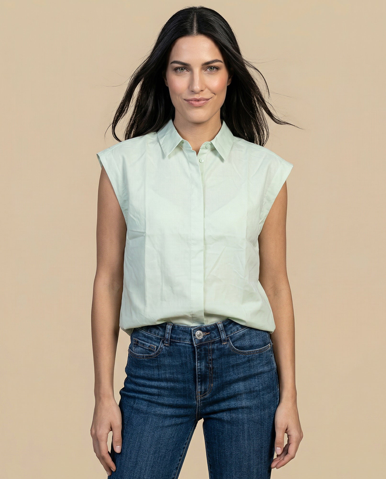 Camisa manga corta cuello camisero en algodón - Verde 34_912H000_VER140121_3