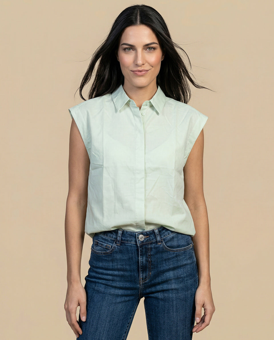 Camisa manga corta cuello camisero en algodón - Verde 34_912H000_VER140121_3