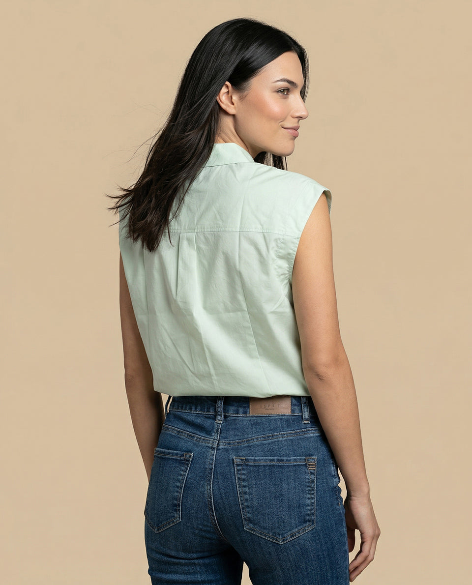 Camisa manga corta cuello camisero en algodón - Verde 34_912H000_VER140121_4