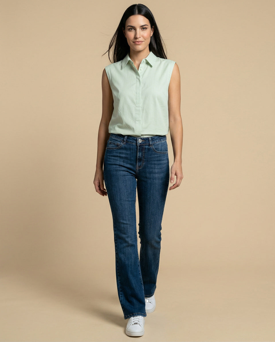 Camisa manga corta cuello camisero en algodón - Verde 34_912H000_VER140121_5