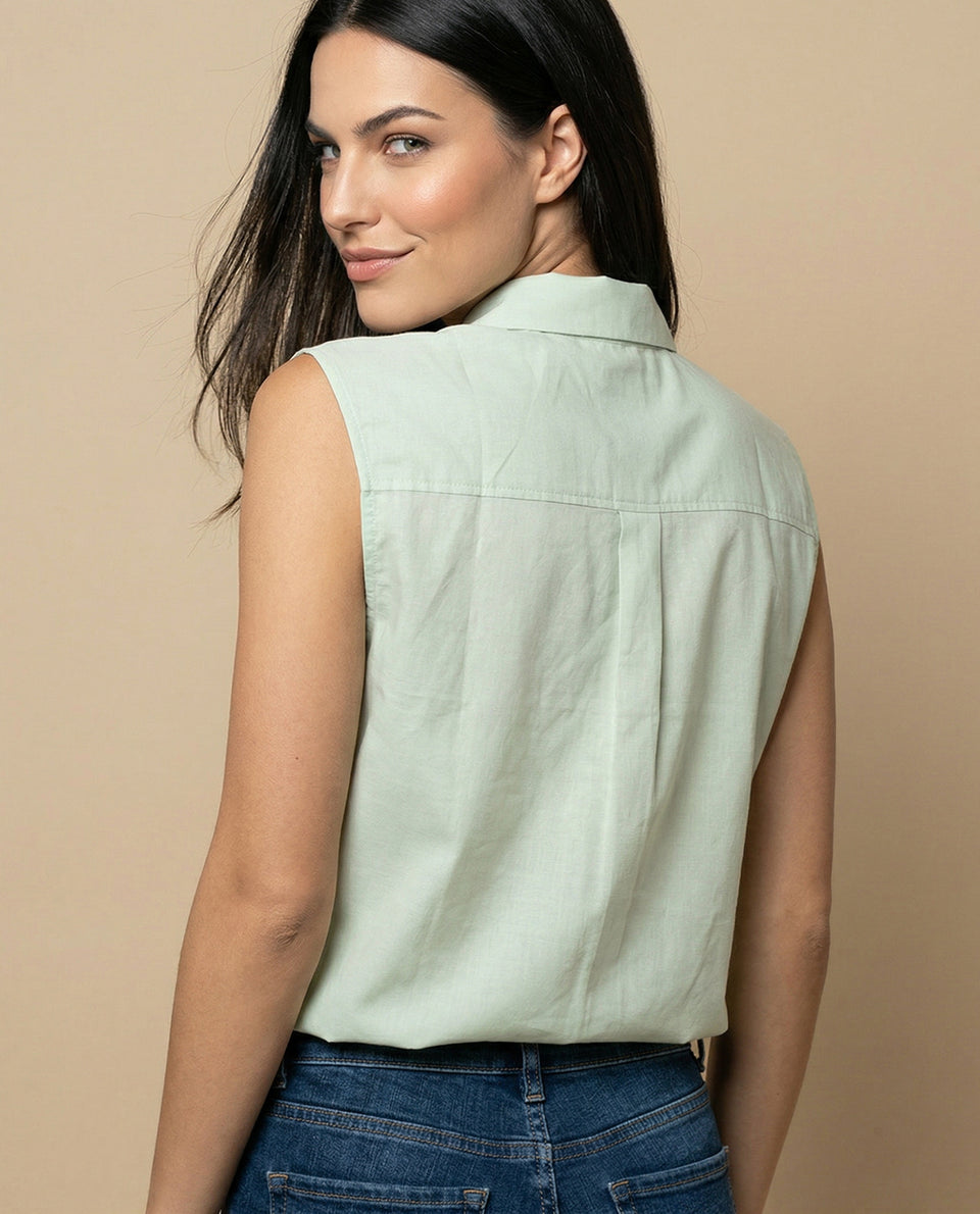 Camisa manga corta cuello camisero en algodón - Verde 34_912H000_VER140121_6