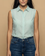 Camisa manga corta cuello camisero en algodón - Verde