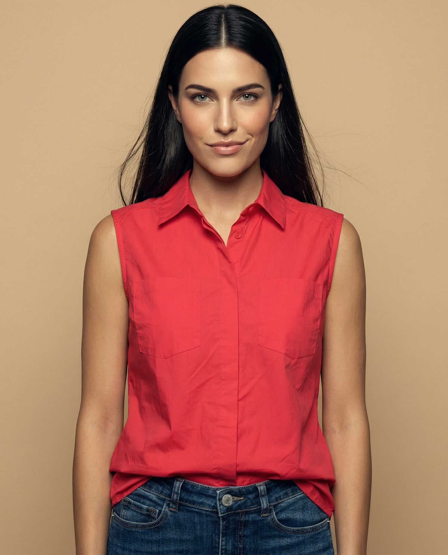 Camisa manga corta cuello camisero en algodón - Rojo