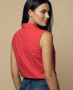Camisa manga corta cuello camisero en algodón - Rojo