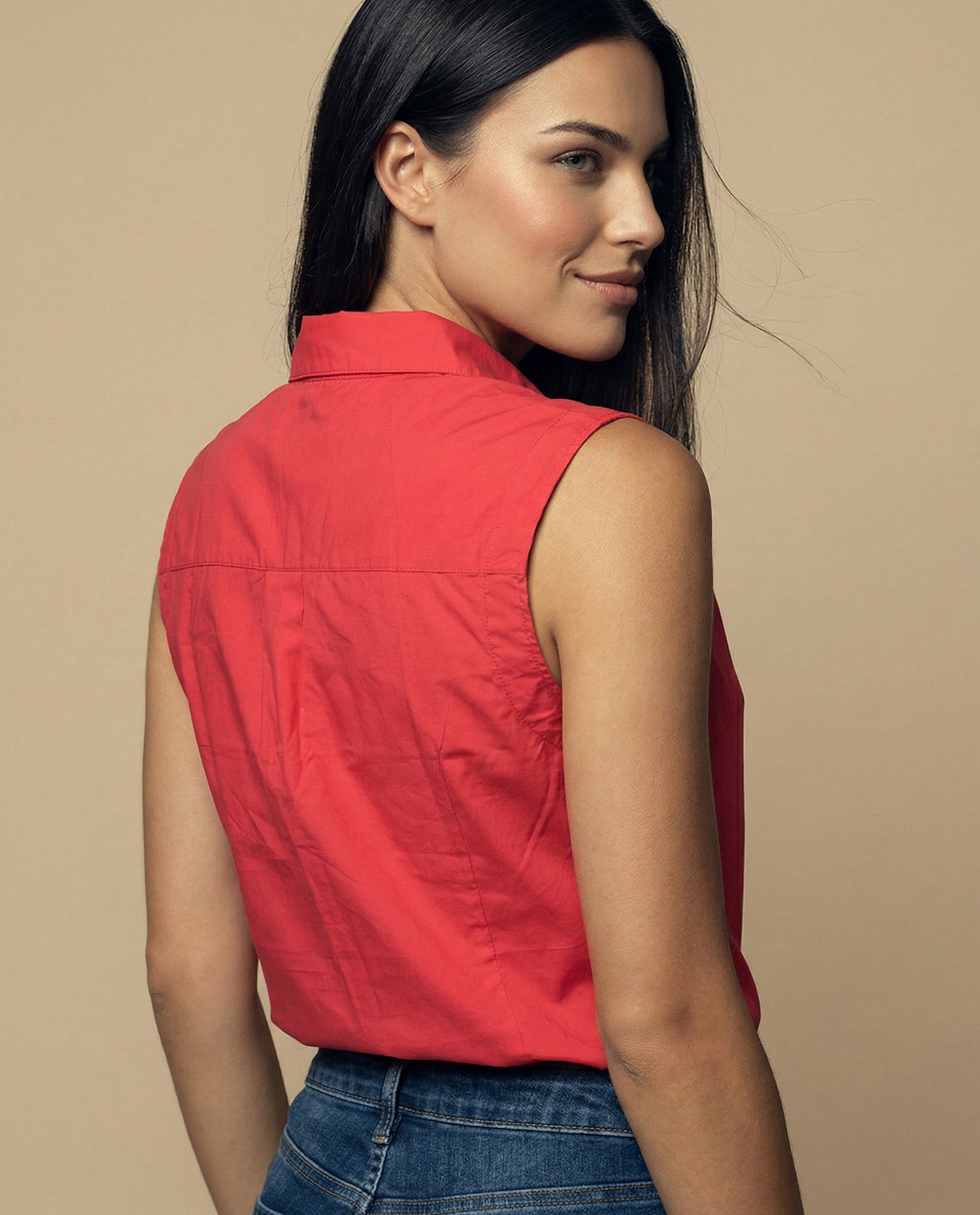 Camisa manga corta cuello camisero en algodón - Rojo