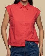 Camisa manga corta cuello camisero en algodón - Rojo