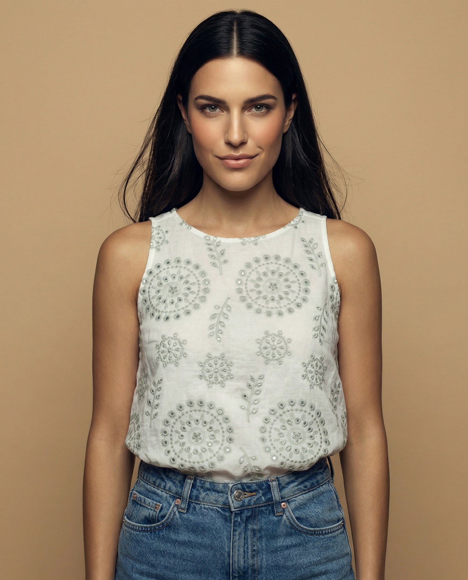 Camisa manga sisa de tejido con textura cuello redondo - Crudo