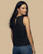 Camisa manga sisa de tejido con textura cuello redondo - Negro