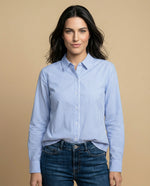 Camisa manga larga cuello camisero en algodón - Azul