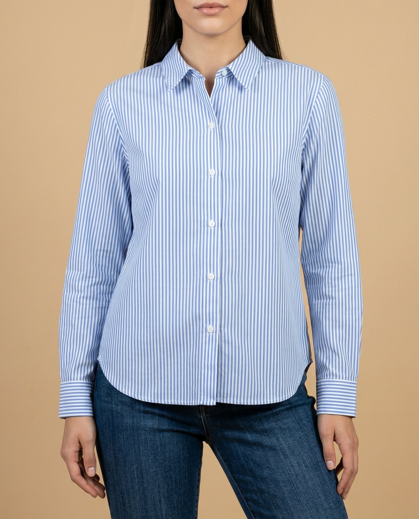 Camisa manga larga cuello camisero en algodón - Azul 34_912H005_AZU184022_3