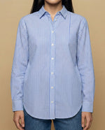 Camisa manga larga cuello camisero en algodón - Azul
