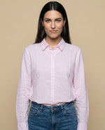 Camisa manga larga cuello camisero en algodón - Rosa
