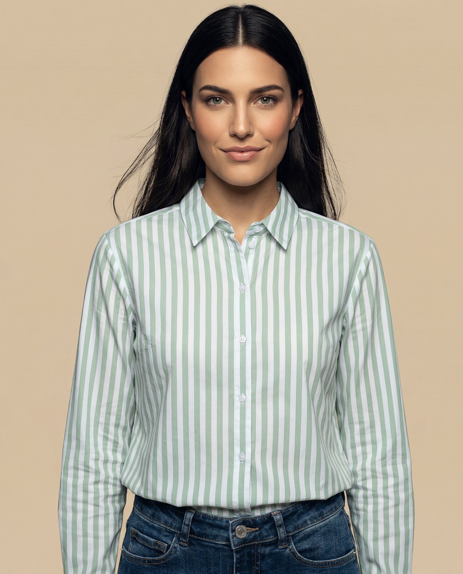Camisa manga larga cuello camisero en algodón - Verde 34_912H005_VER150523_0
