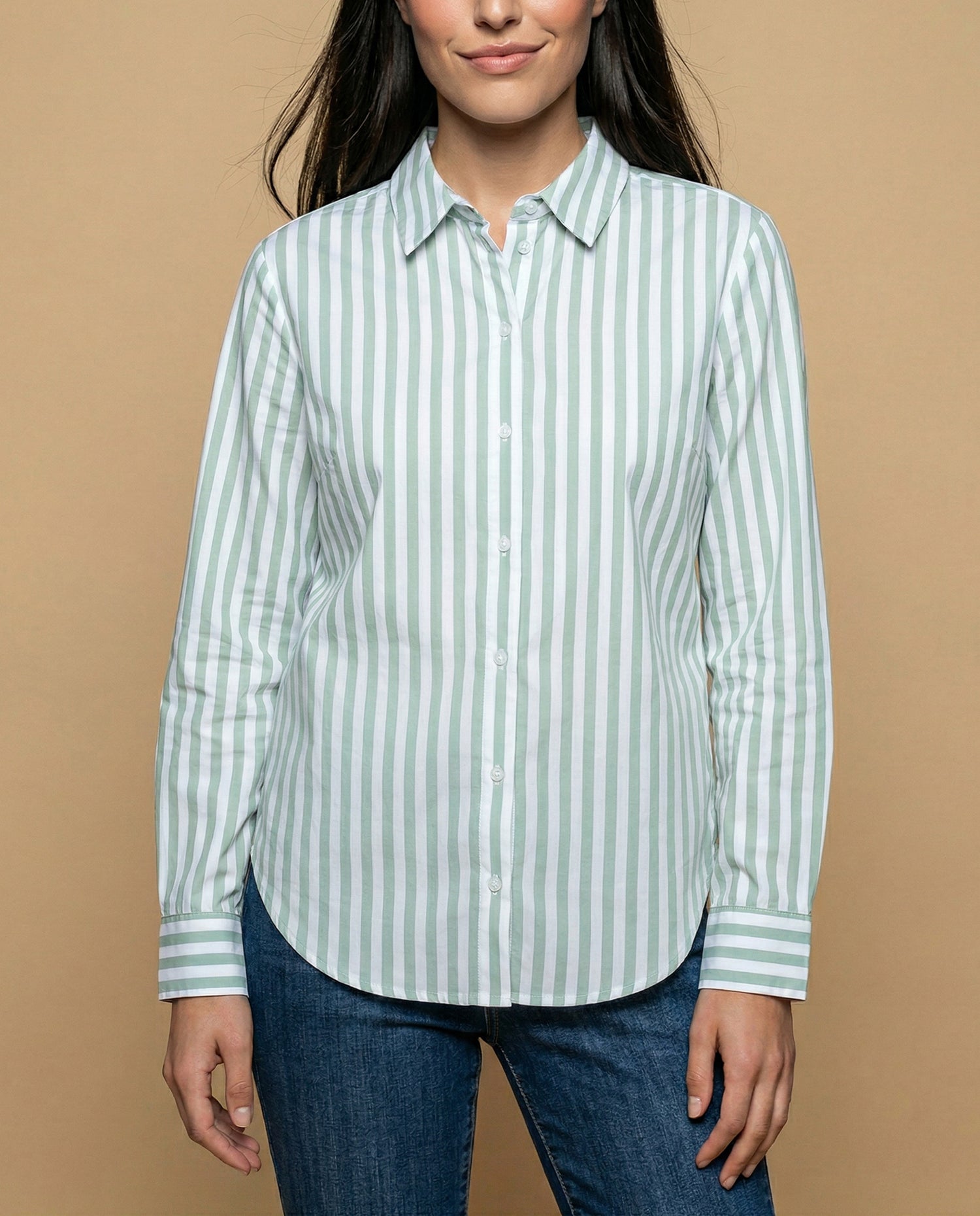 Camisa manga larga cuello camisero en algodón - Verde