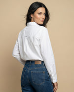 Camisa manga larga cuello camisero en algodón - Blanco