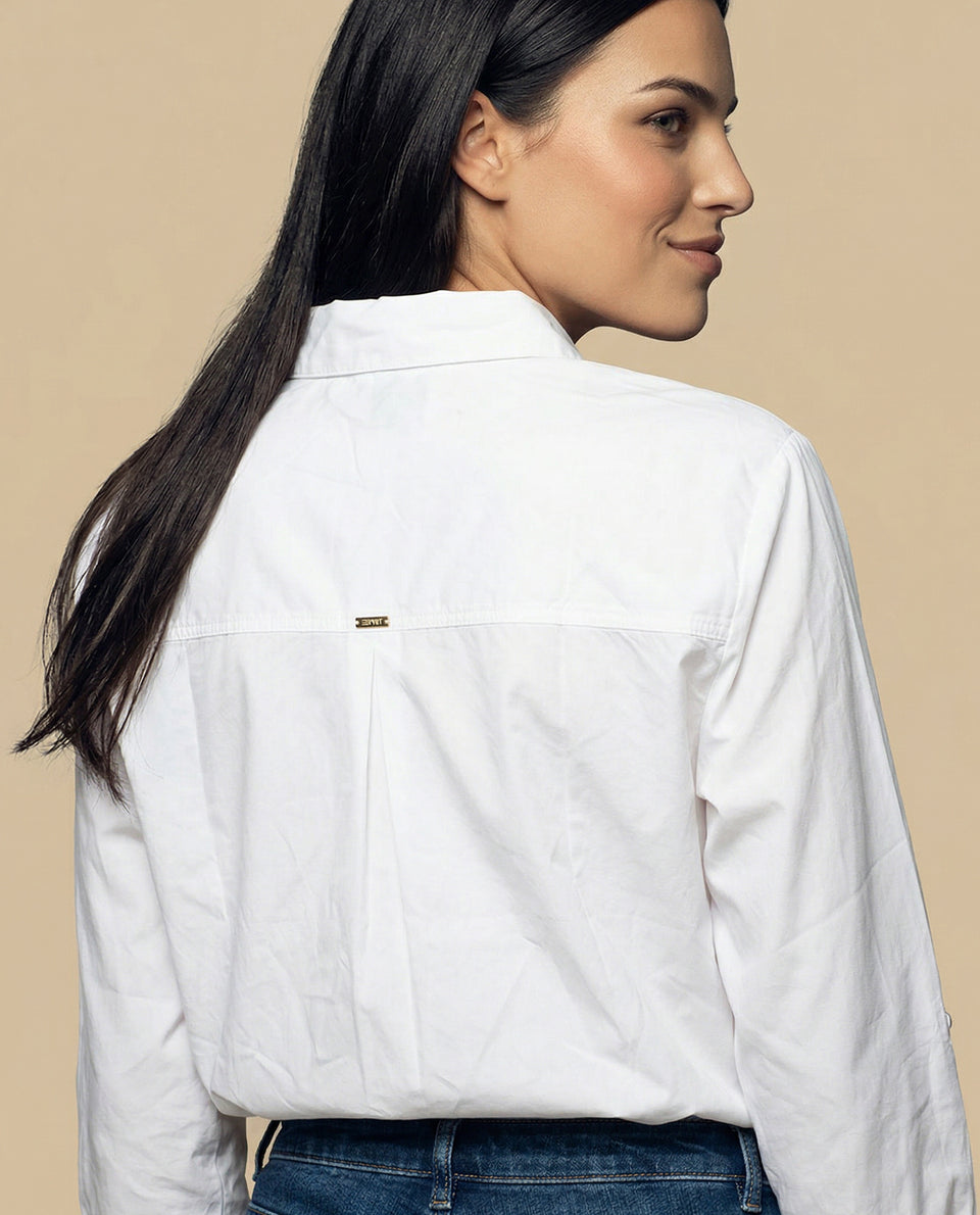 Camisa manga larga cuello camisero en algodón - Blanco 34_912H006_BLA110700_6