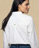 Camisa manga larga cuello camisero en algodón - Blanco