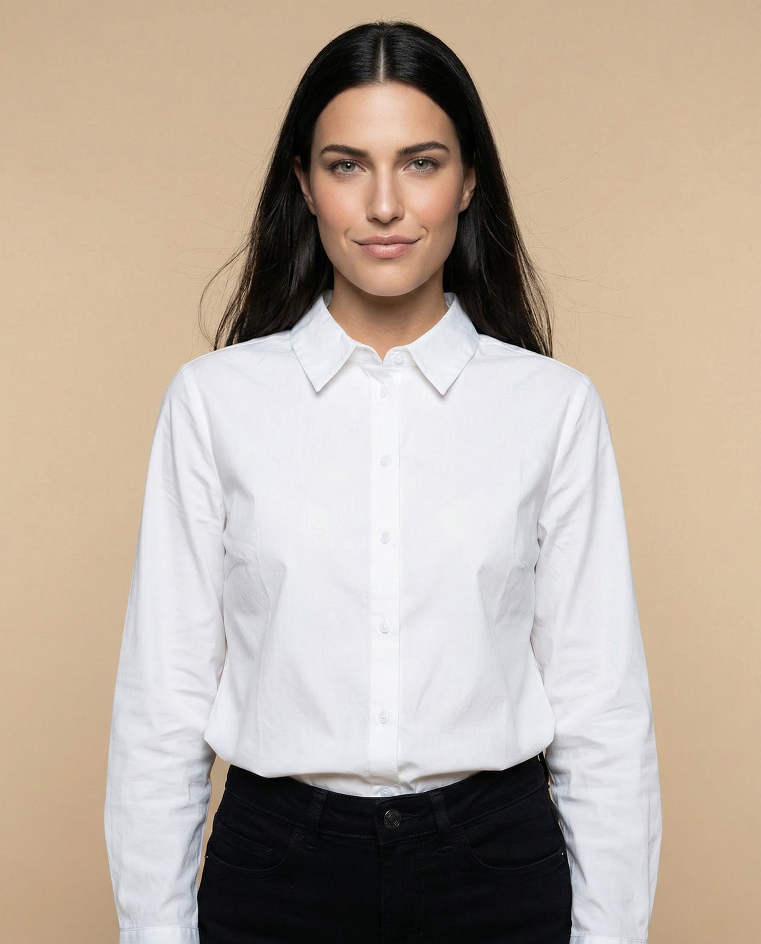 Camisa manga larga cuello camisero fit entallado - Blanco