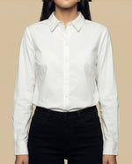 Camisa manga larga cuello camisero fit entallado - Blanco