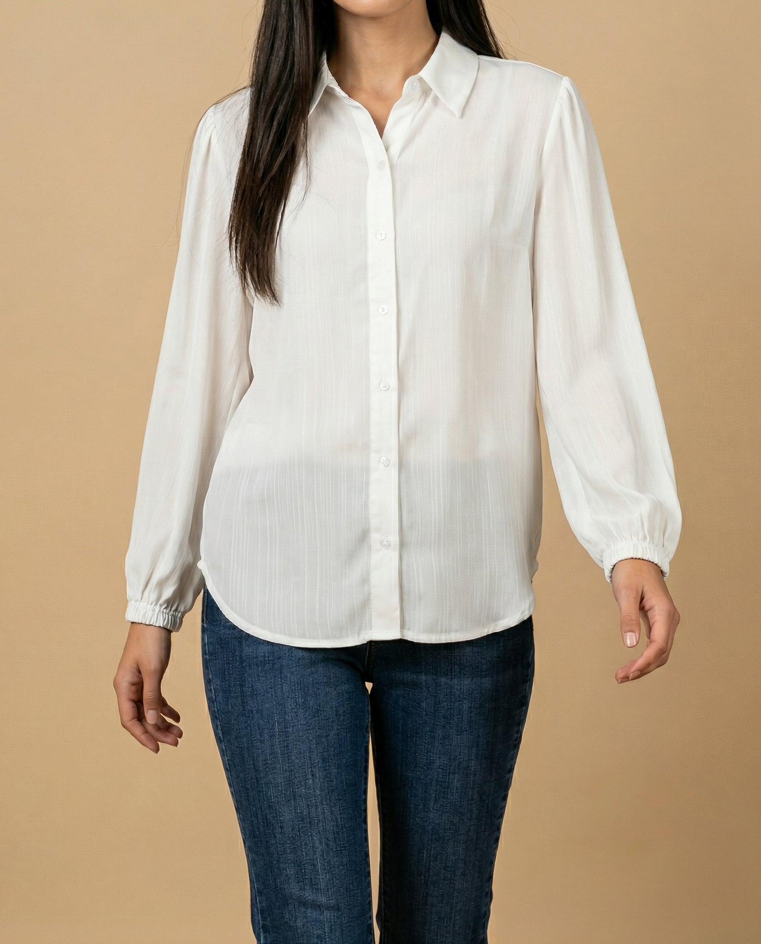 Camisa manga larga cuello camisero - Blanco