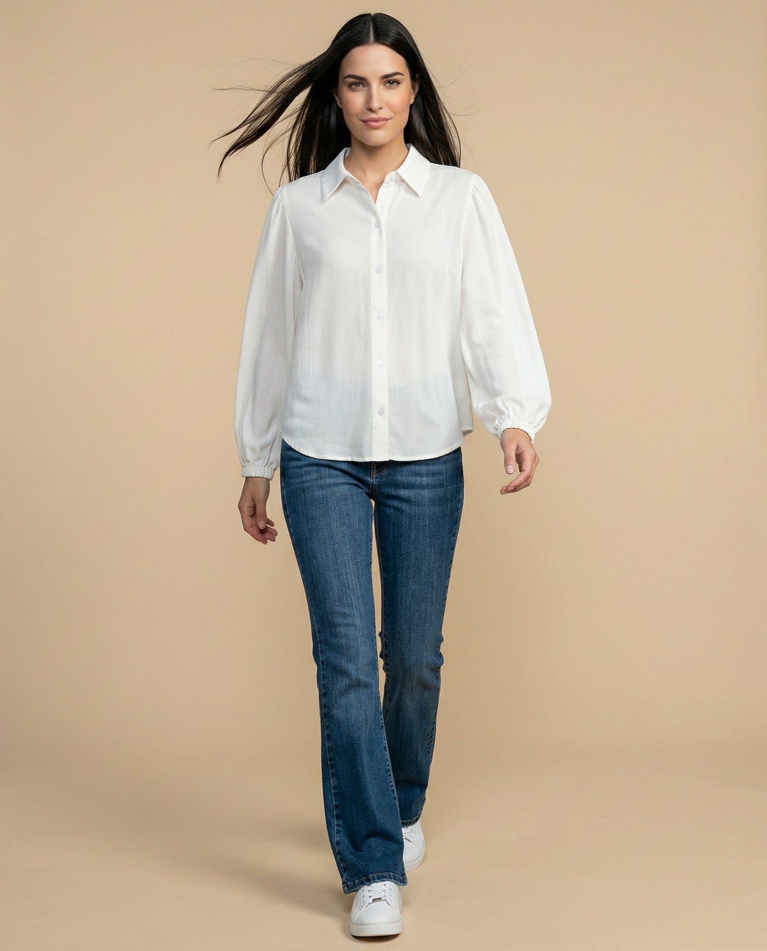 Camisa manga larga cuello camisero - Blanco