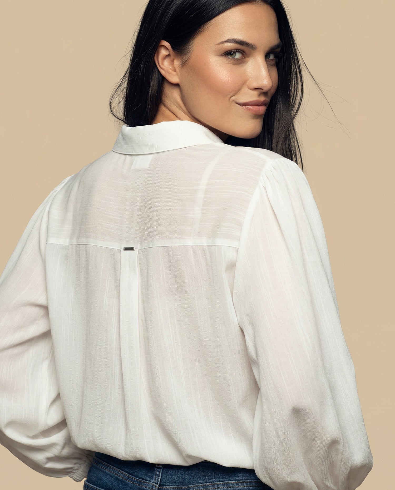 Camisa manga larga cuello camisero - Blanco