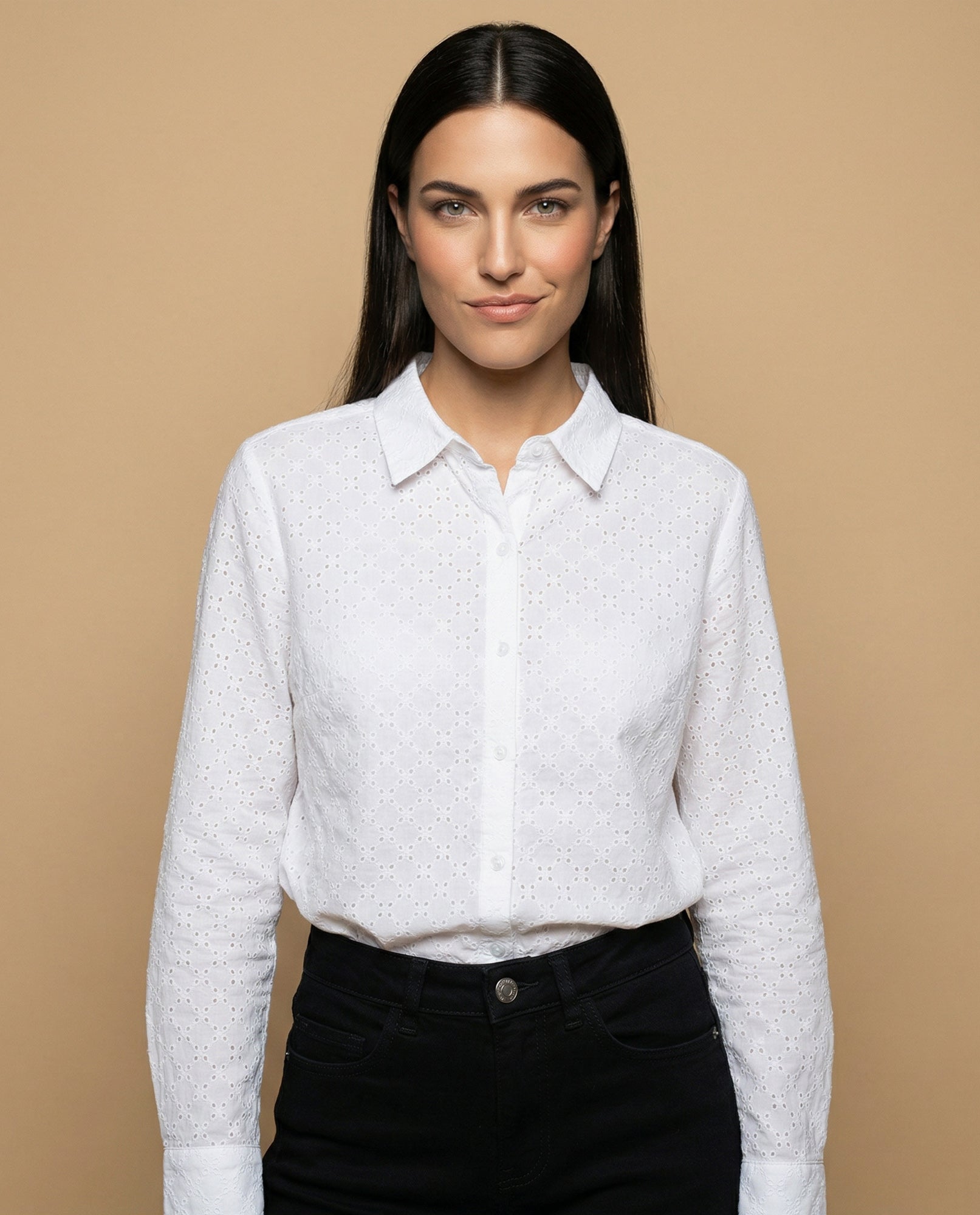 Camisa manga larga con textura de puntos en relieve - Blanco 34_912H010_BLA114001_0