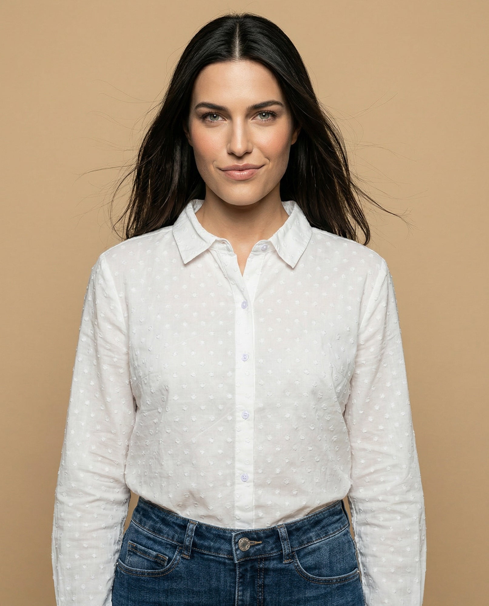 Camisa manga larga con textura de puntos en relieve - Blanco 34_912H010_BLA114202_0