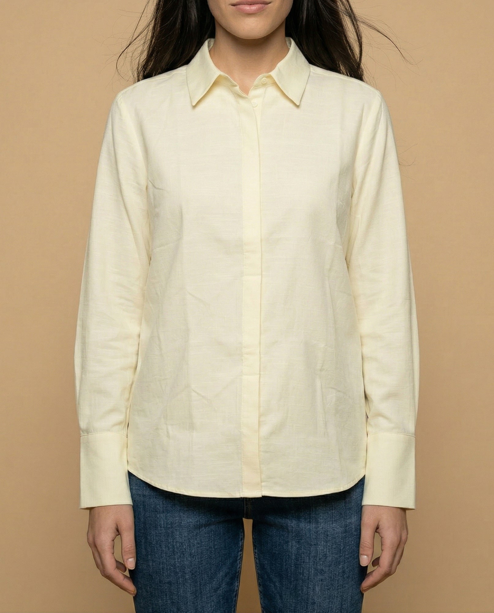 Camisa manga larga cuello camisero en algodón - Amarillo 34_912H011_AMA110616_3
