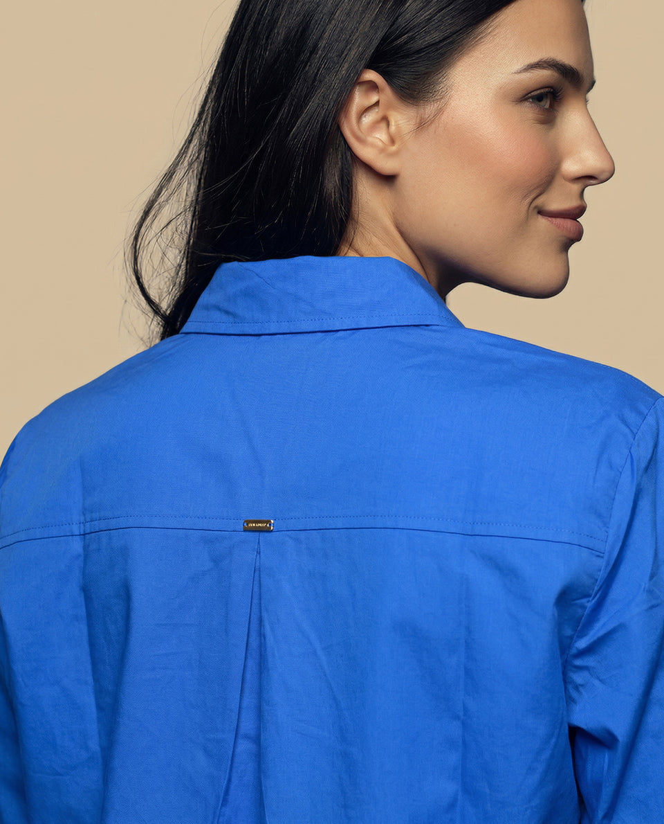 Camisa manga larga cuello camisero en algodón - Azul 34_912H011_AZU183949_6