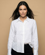 Camisa camisera manga larga con mezcla de lino - Blanco