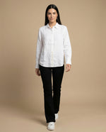 Camisa camisera manga larga con mezcla de lino - Blanco