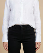 Camisa camisera manga larga con mezcla de lino - Blanco