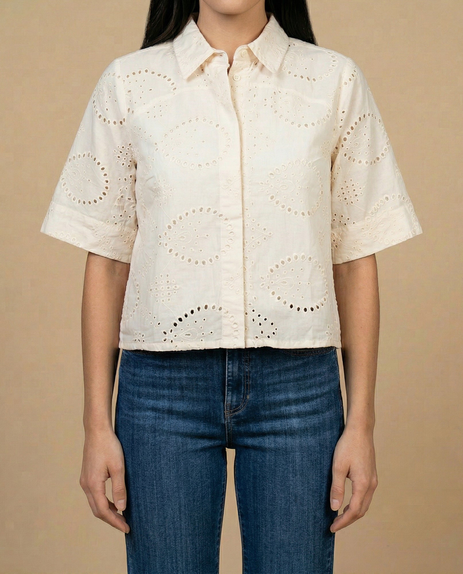 Camisa tejido con textura manga 3/4 cuello camisero - Amarillo 34_912H013_AMA120709_3