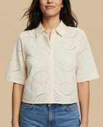 Camisa tejido con textura manga 3/4 cuello camisero - Amarillo