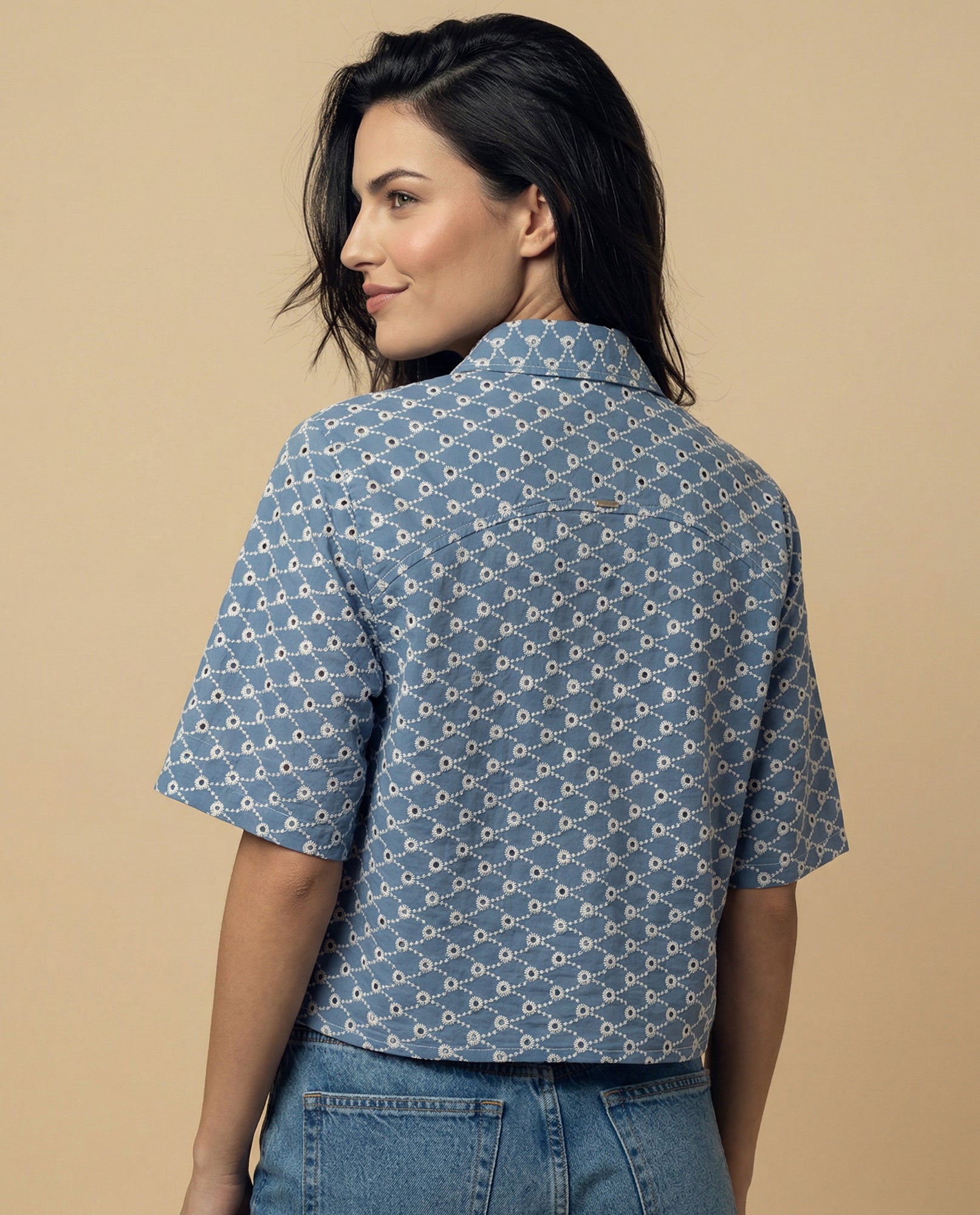 Camisa tejido con textura manga 3/4 cuello camisero - Azul 34_912H013_AZU173918_6