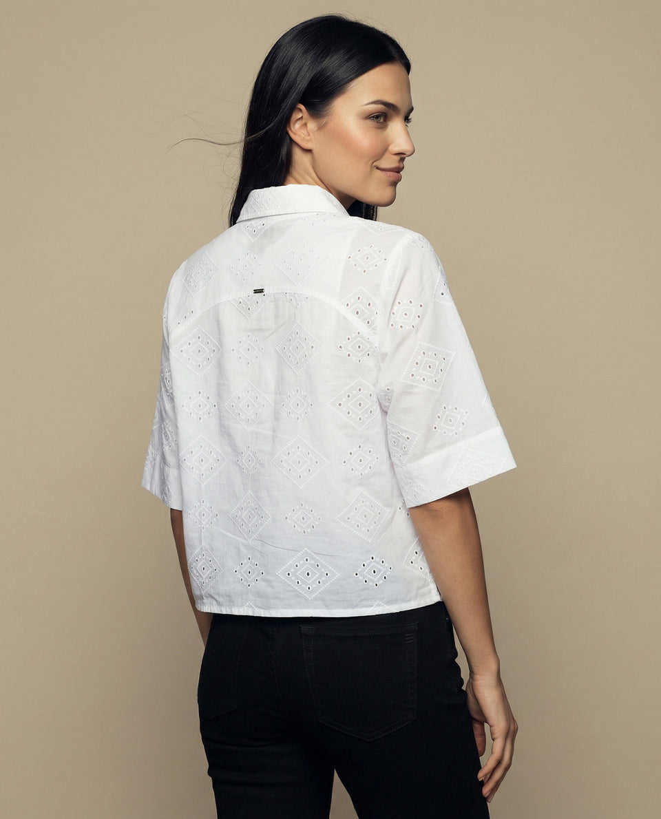 Camisa tejido con textura manga 3/4 cuello camisero - Blanco 34_912H013_BLA114001_4