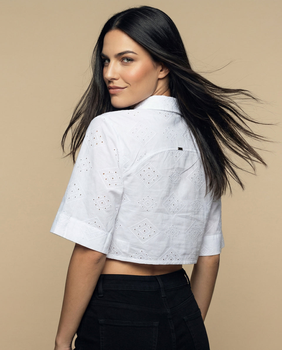 Camisa tejido con textura manga 3/4 cuello camisero - Blanco 34_912H013_BLA114001_6