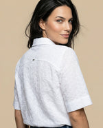 Camisa tejido con textura manga 3/4 cuello camisero - Blanco