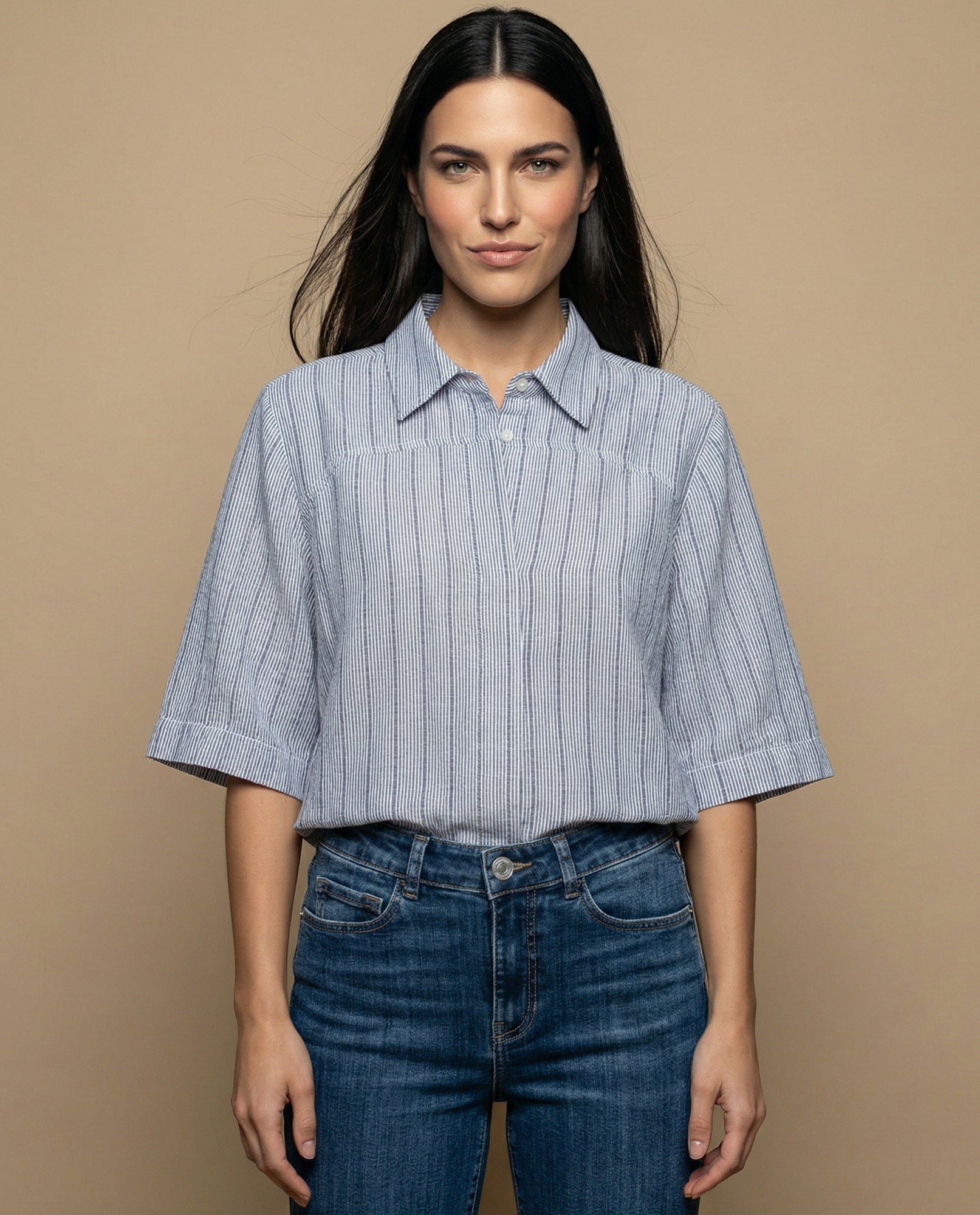 Camisa manga 3/4 cuello camisero - Azul 34_912H014_AZU193831_0