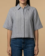 Camisa manga 3/4 cuello camisero - Azul