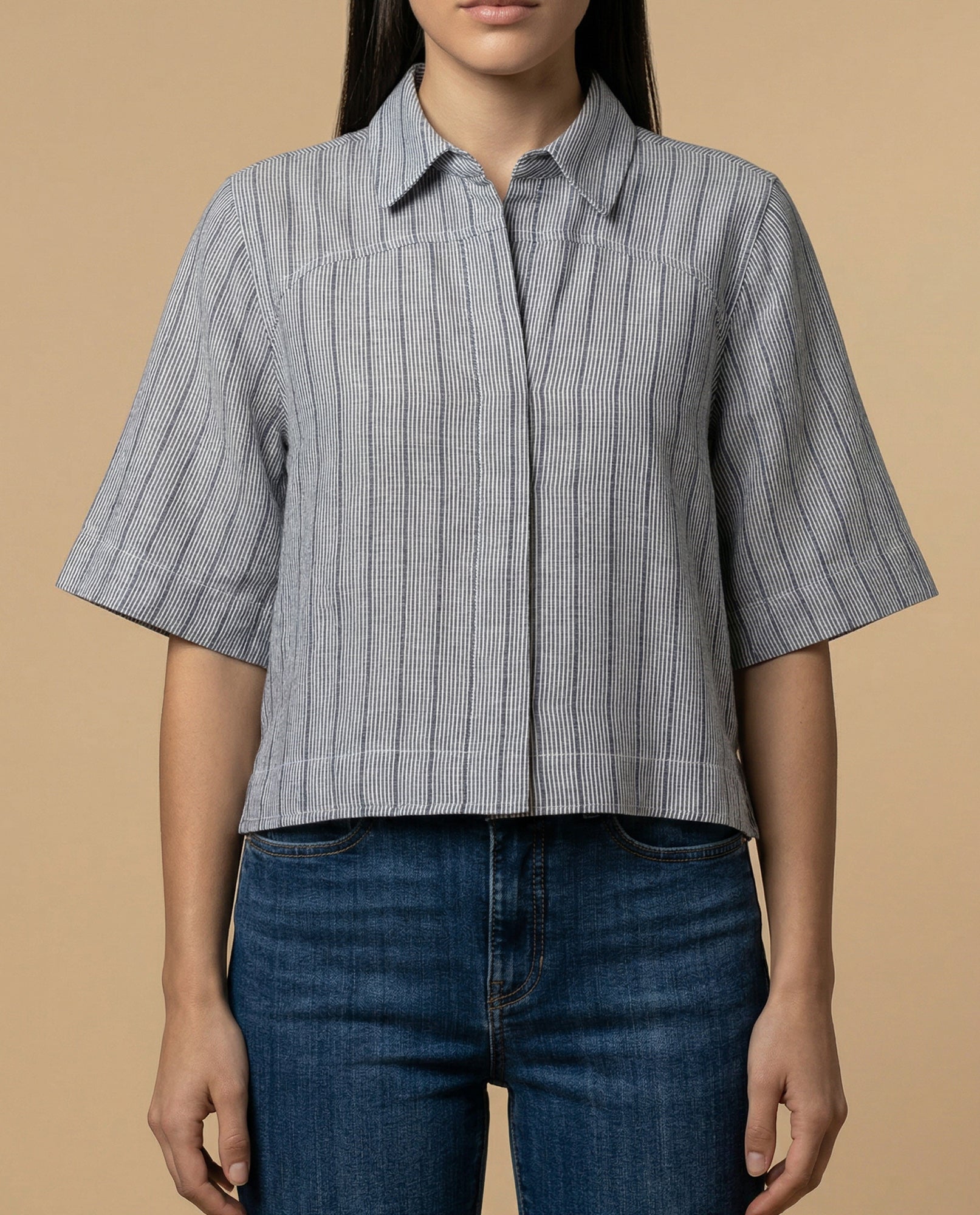 Camisa manga 3/4 cuello camisero - Azul 34_912H014_AZU193831_3