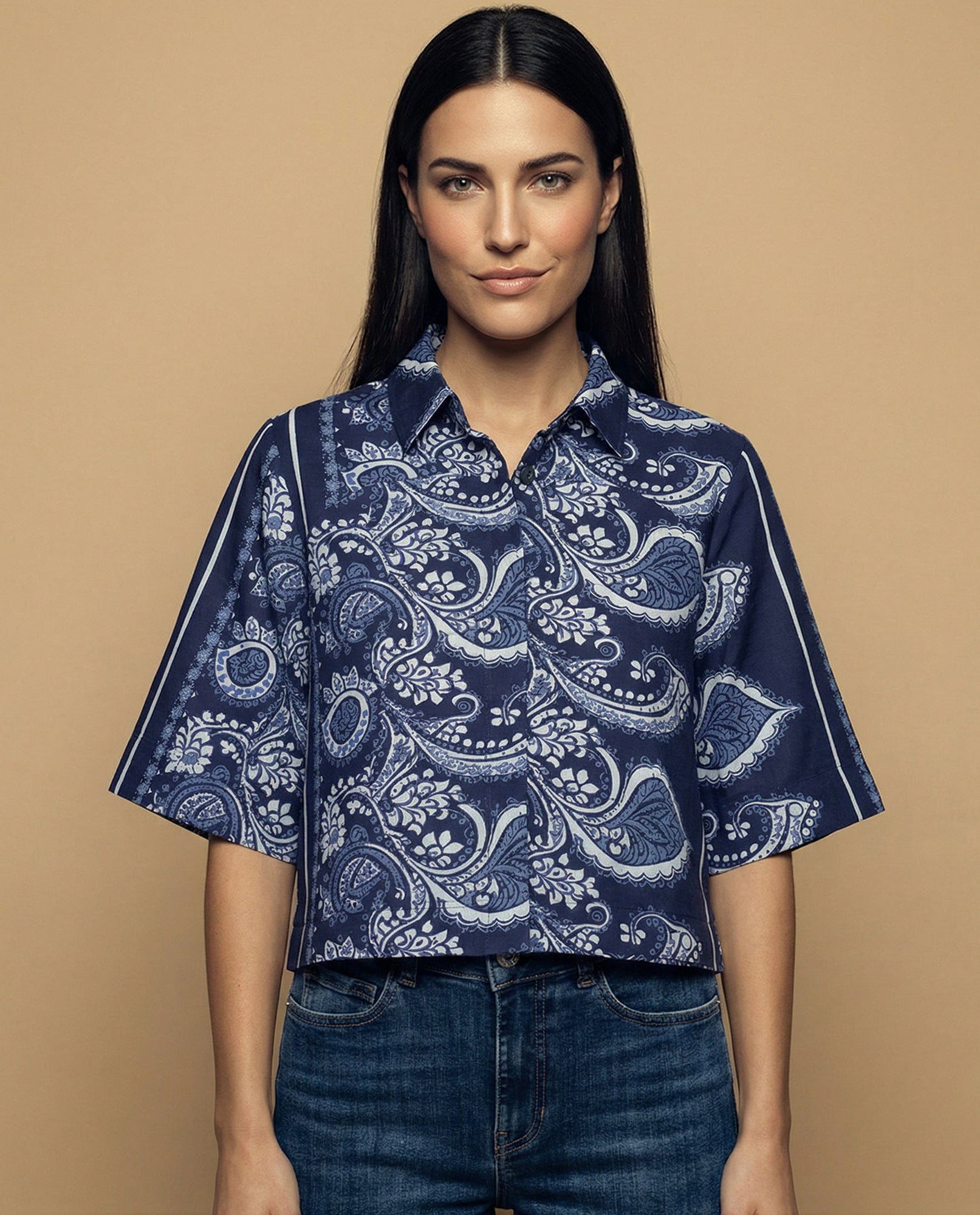 Camisa manga 3/4 cuello camisero - Azul 34_912H014_AZU194042_0
