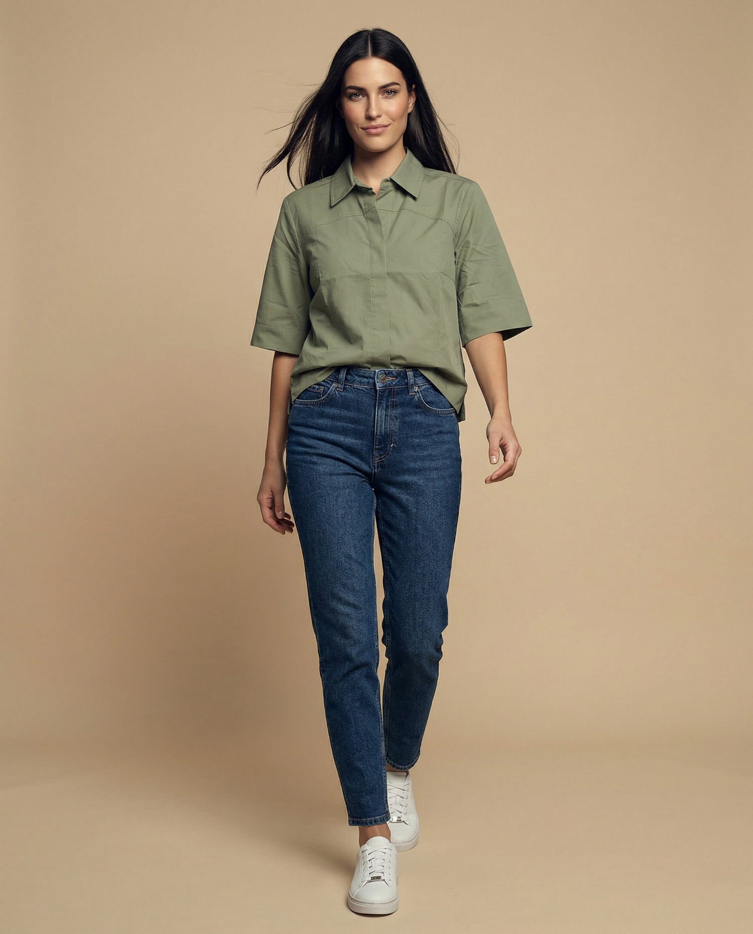 Camisa manga 3/4 cuello camisero - Verde