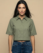 Camisa manga 3/4 cuello camisero - Verde