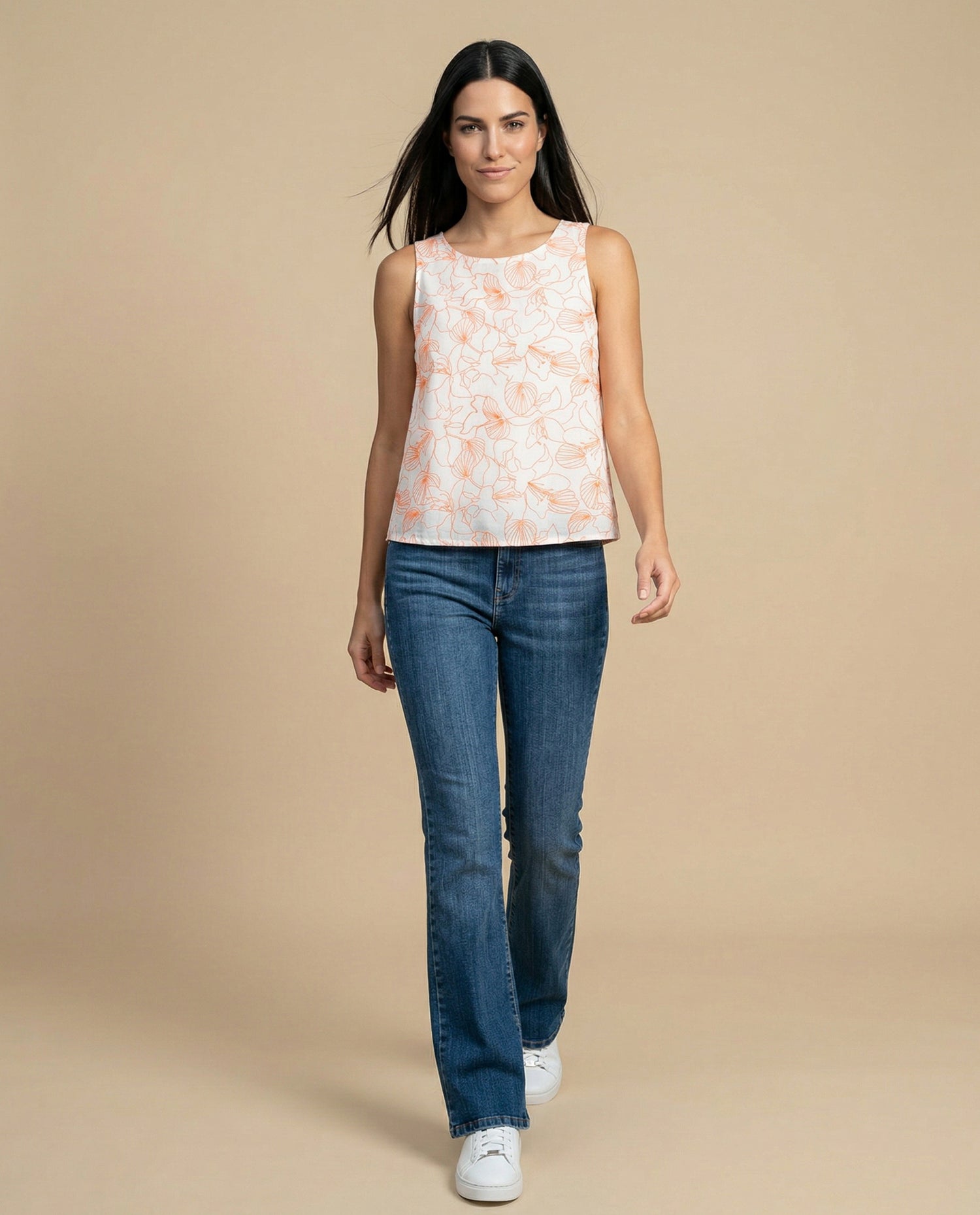 Camisa manga sisa con bordado floral - Crudo