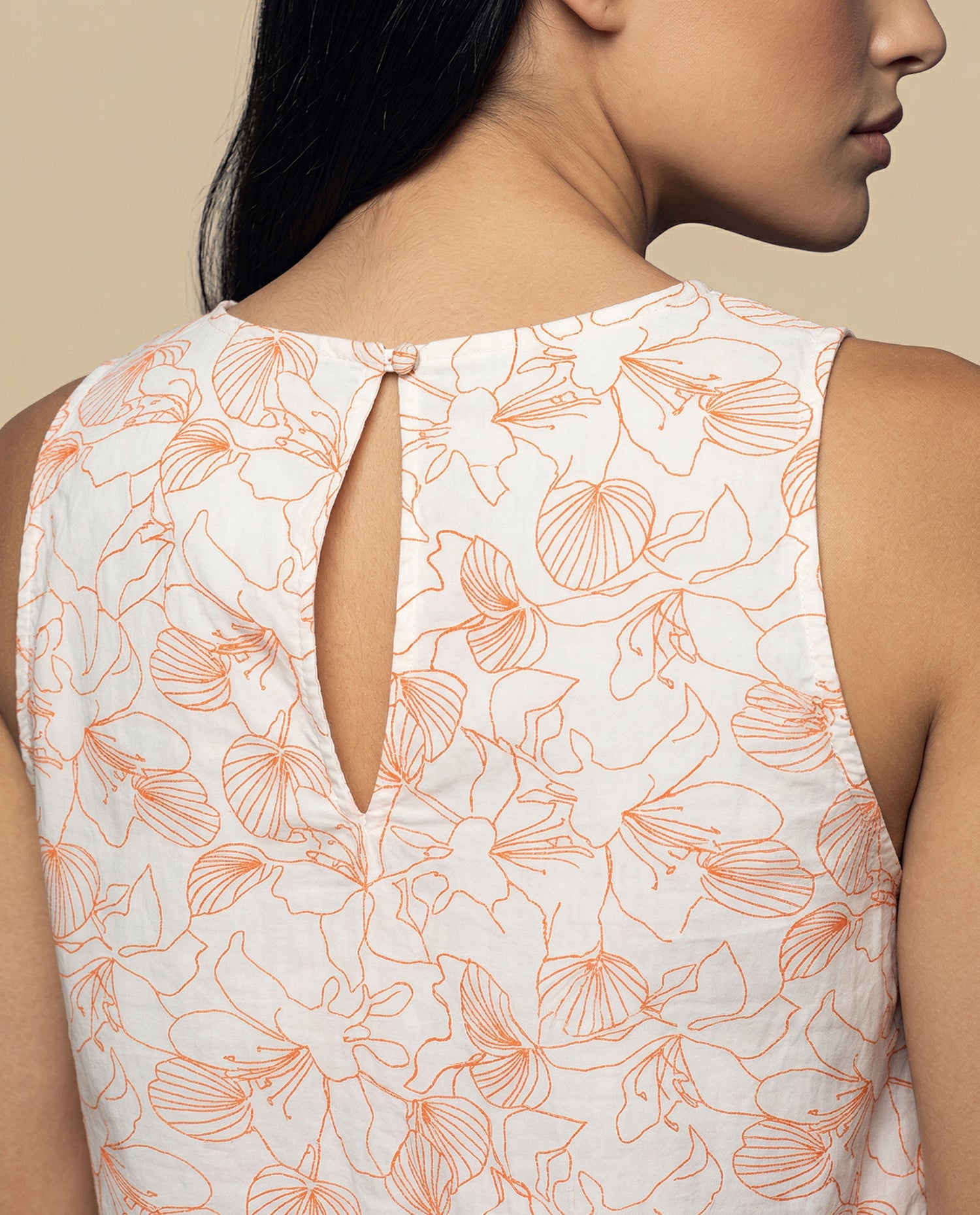Camisa manga sisa con bordado floral - Crudo