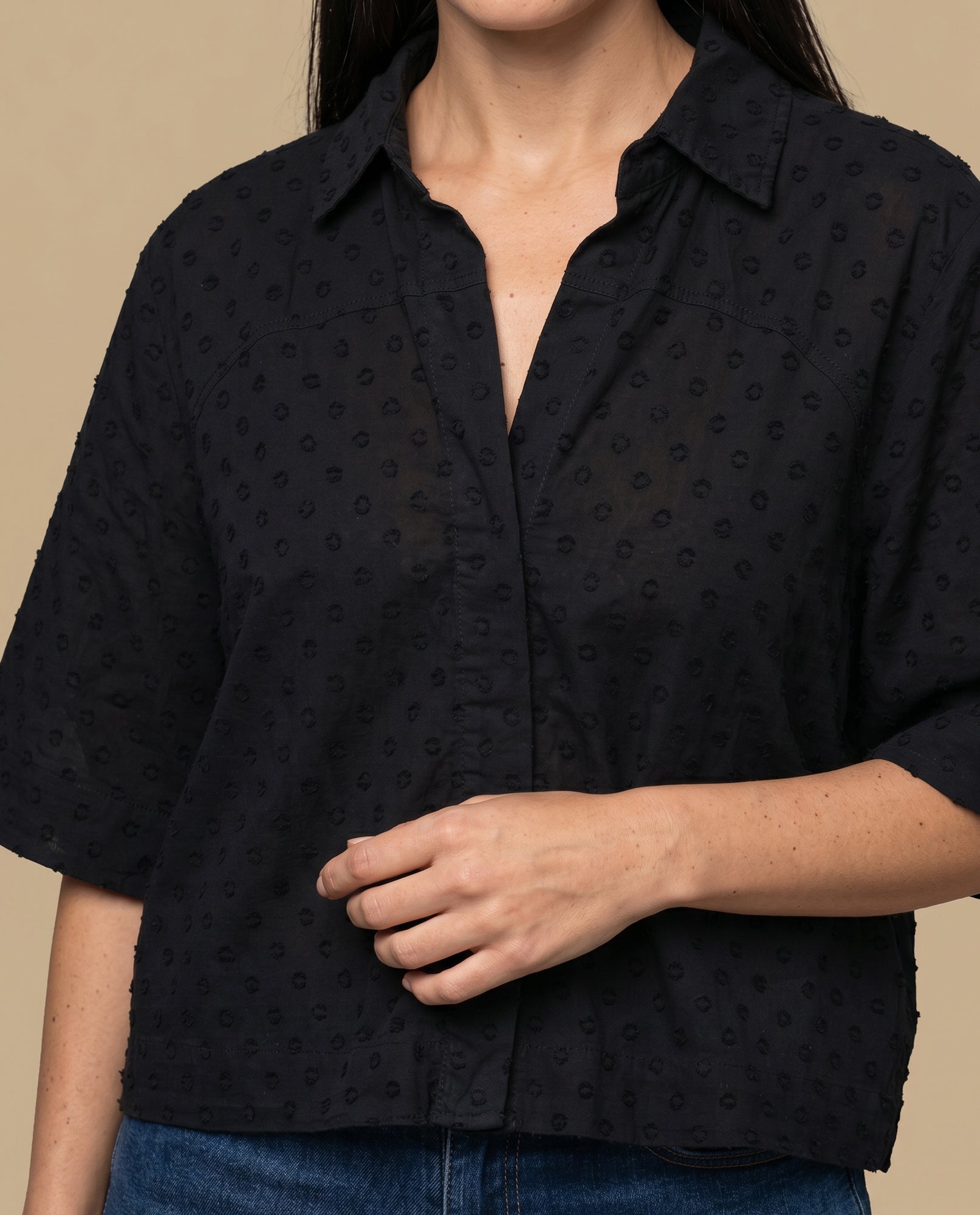 Camisa denim bordada manga 3/4 - Negro 34_912H016_NEG190303_3