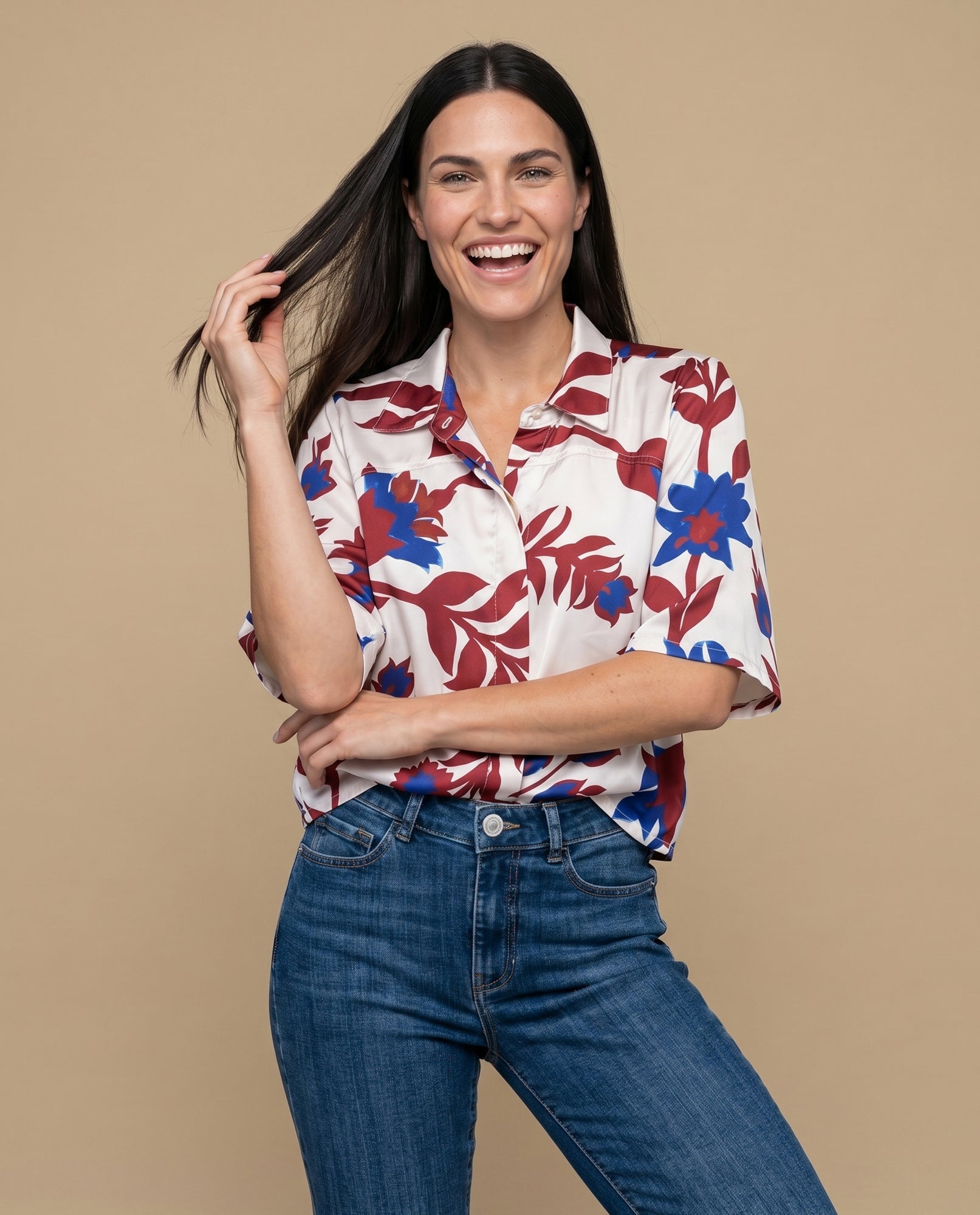 Camisa manga corta estampada flores - Café 34_912H033_CAF191435_0